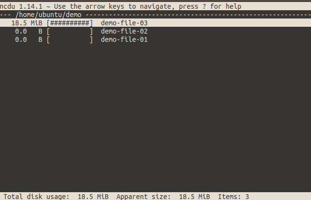 ncdu screenshot